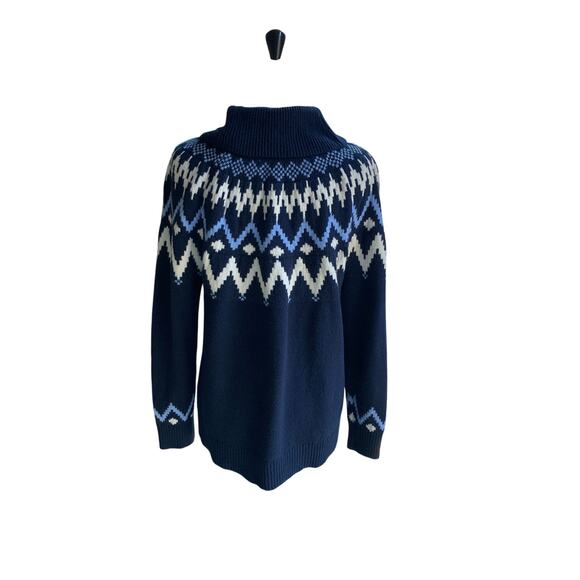 Loft Navy/White/Light Blue Long Sleeve Cowl Neck Fair Isle Sweater Size LP - Picture 4 of 8